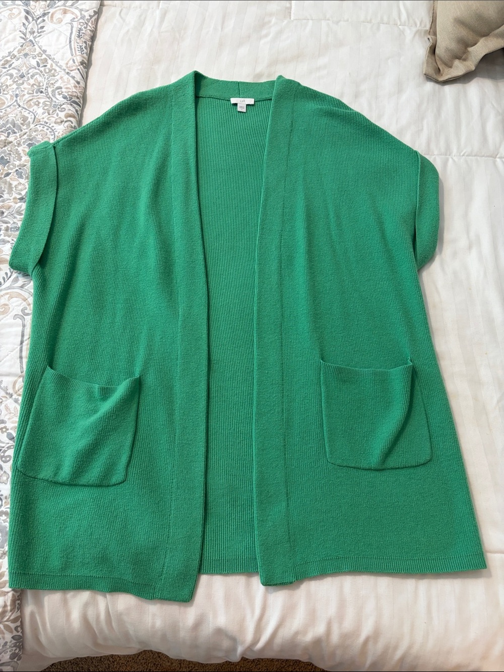 J. Jill Bright Green Open-Front Short-Sleeve Cardigan